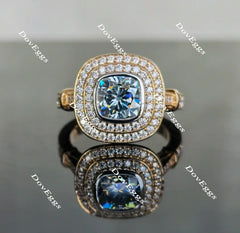 Perdurabo cushion double halo moissanite engagement ring