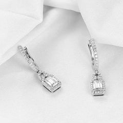 Doveggs sterling silver 2cttw GHI color emerald leverback drop hoop moissanite earrings