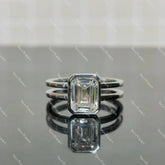 (size 8.25)Doveggs 3ct GHI color emerald moissanite engagement SS ring