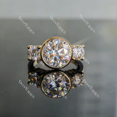 DovEggs side stones three-stone bezel engagement ring semi-mount only(Exclusively to DovEggs Stones)
