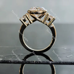 DovEggs side stones three-stone bezel engagement ring semi-mount only(Exclusively to DovEggs Stones)