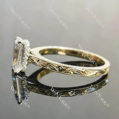 Bezel carved hidden halo engagement ring semi-mount only(Exclusively to DovEggs Stones)