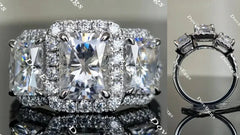 DovEggs halo three stone engagement ring semi-mount only(Exclusively to DovEggs Stones)