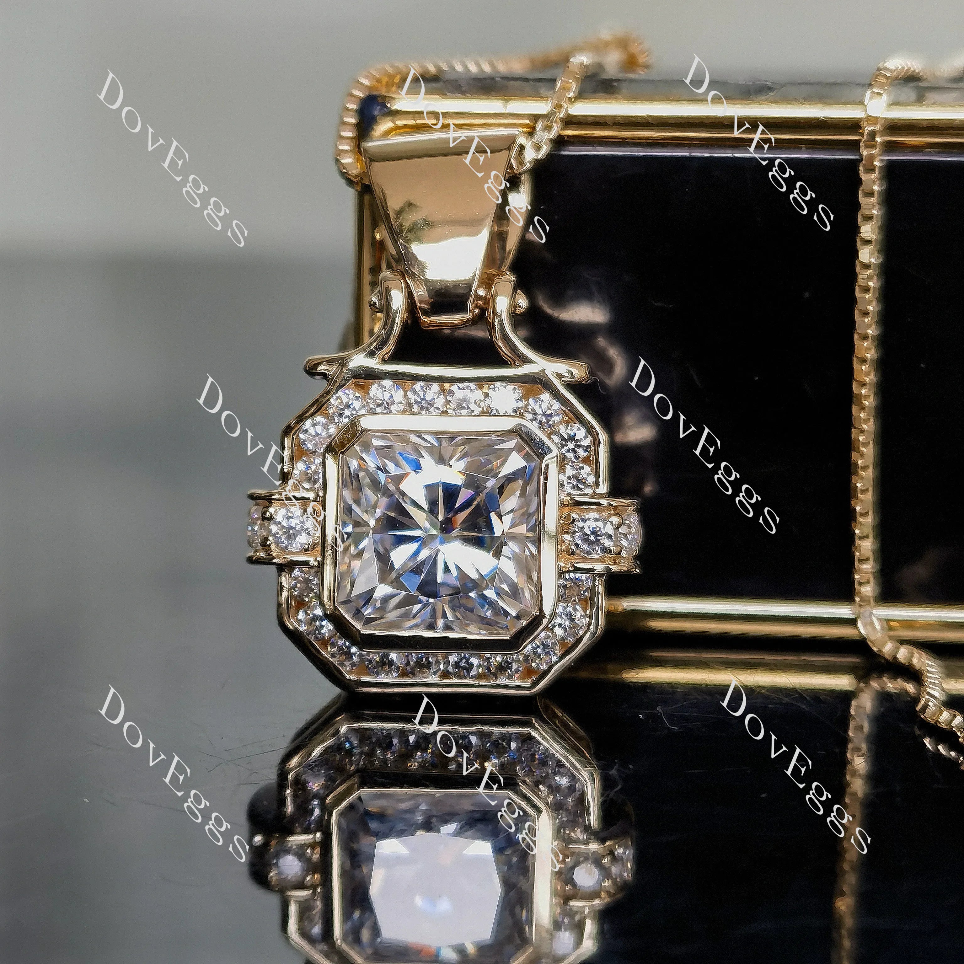 Asscher bezel channel set moissanite pandant necklace (pandant only)|Doveggs