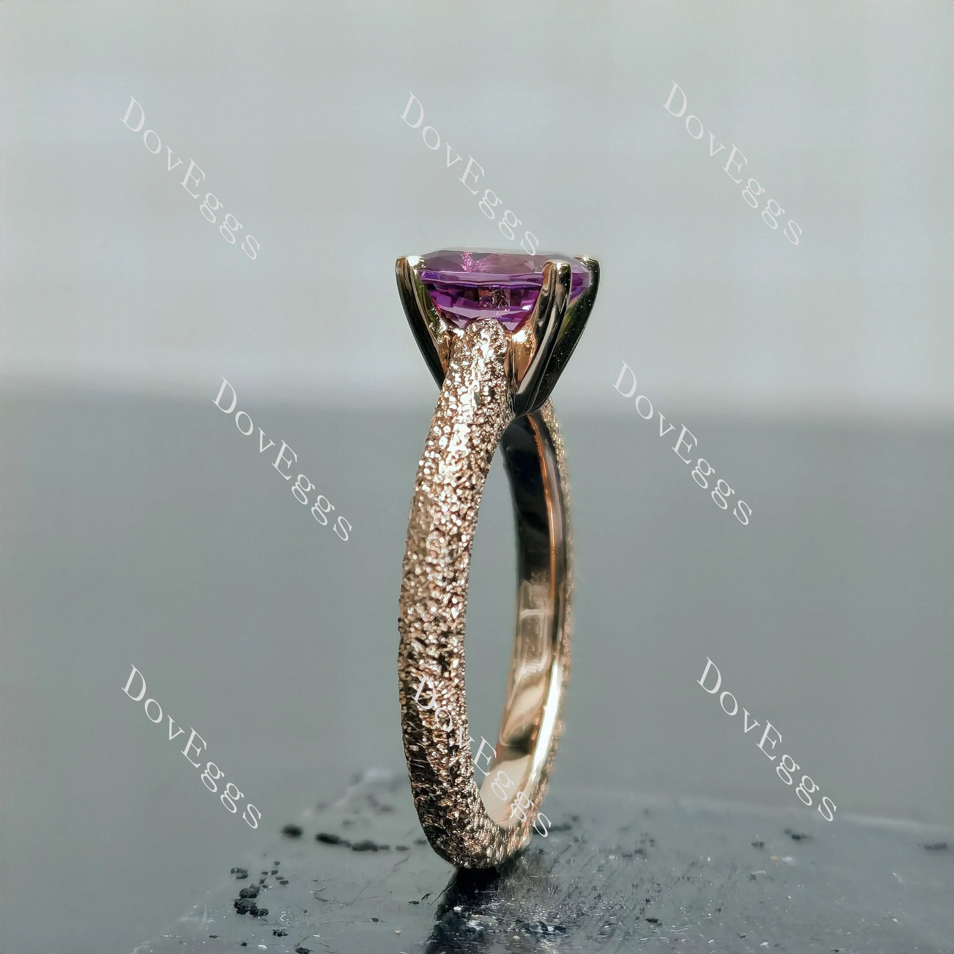Doveggs criss cut elongated cushion solitaire textured colored gem engagement ring