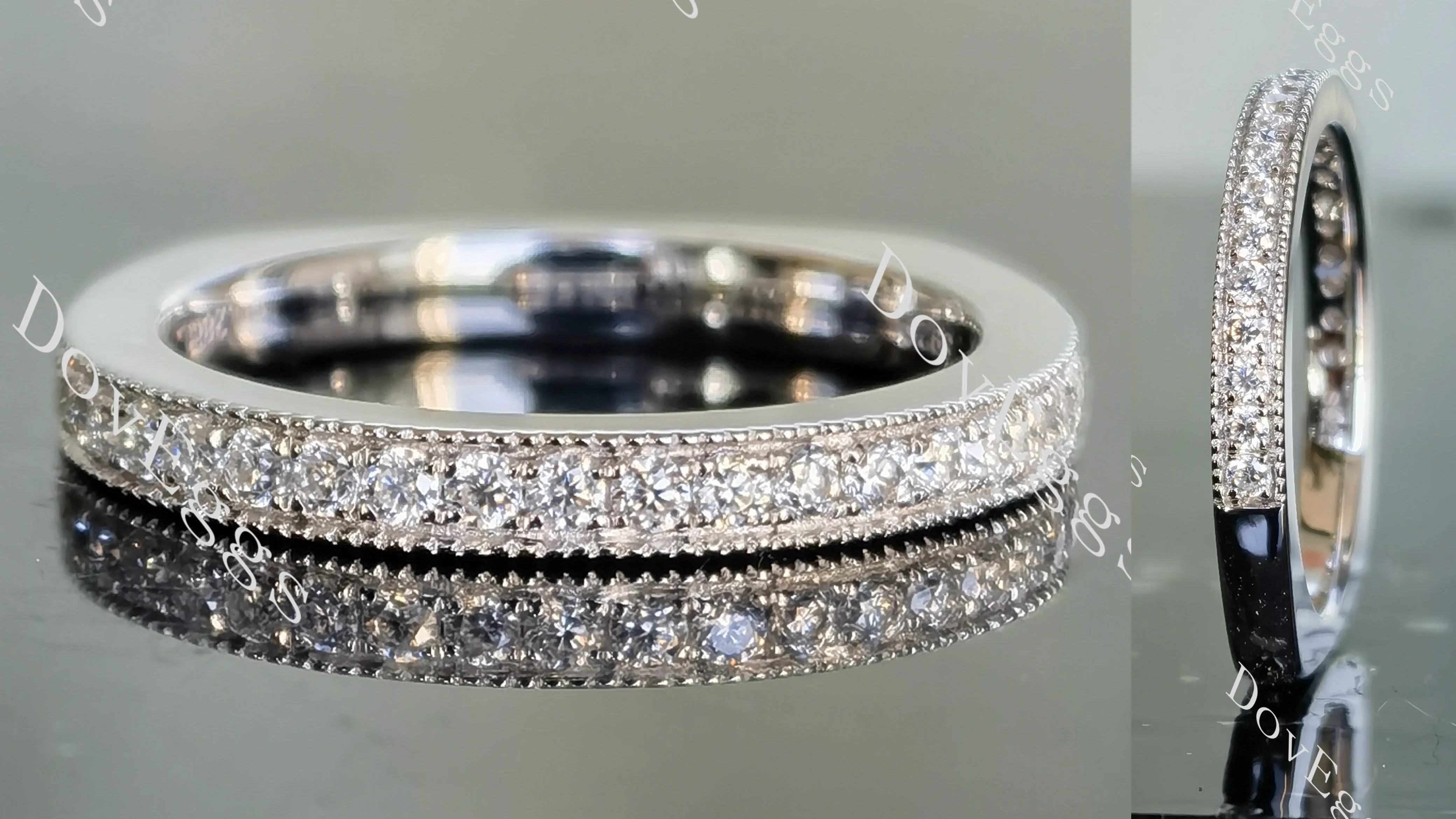 Doveggs round pave moissanite/lab grown diamond wedding band-2.5mm band width