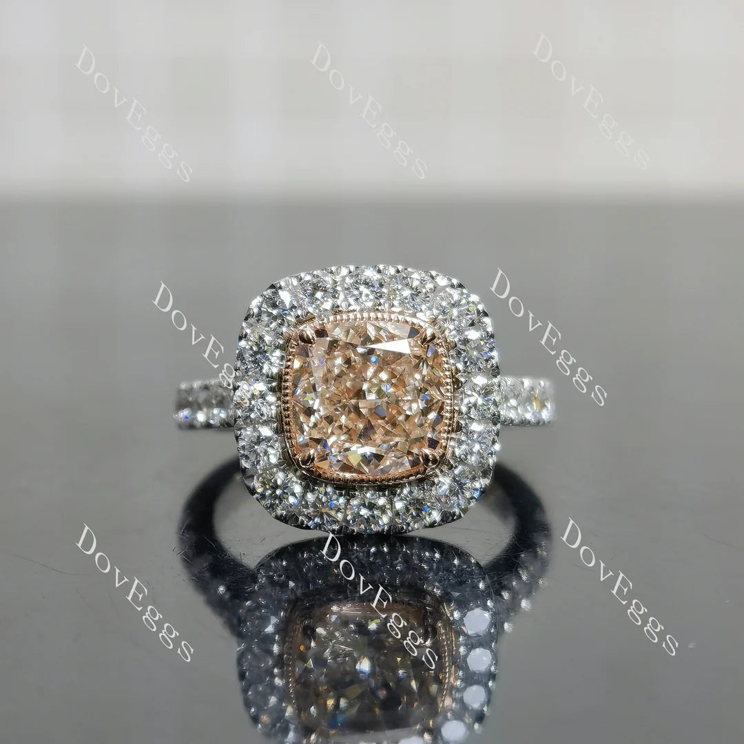 Pink Rose bezel halo half eternity engagement ring semi-mount only(Exclusively to DovEggs Stones)