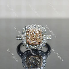 Pink Rose bezel halo half eternity engagement ring semi-mount only(Exclusively to DovEggs Stones)