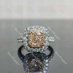 Pink Rose Cushion Bezel Halo Half Eternity Lab Grown Diamond Engagement Ring