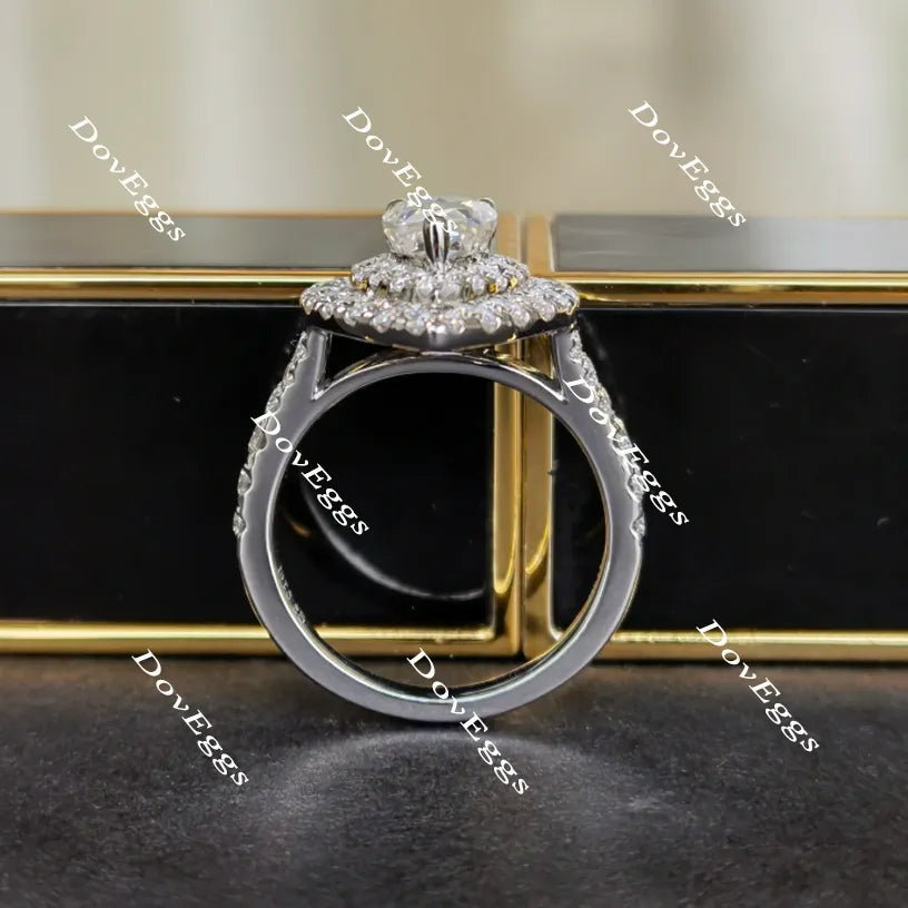 Doveggs pear half eternity double halo moissanite engagement ring