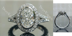 Doveggs Oval Bezel Halo Split Shanks 3/4 Eternity Lab Grown Diamond Engagement Ring