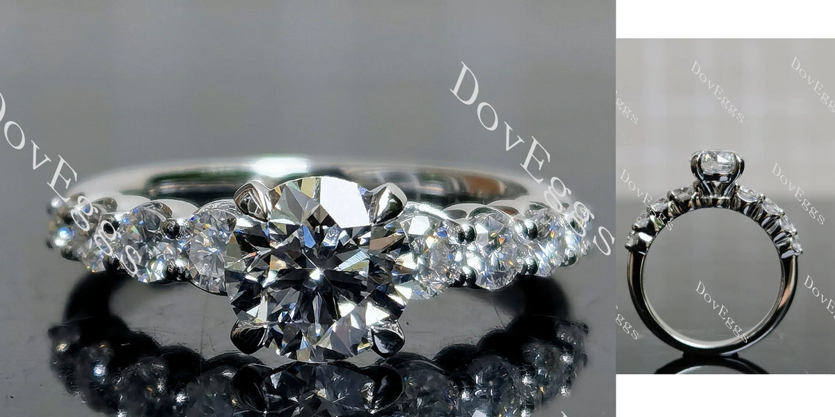 Doveggs Round Pave Side Stone Lab Grown Diamond Engagement Ring
