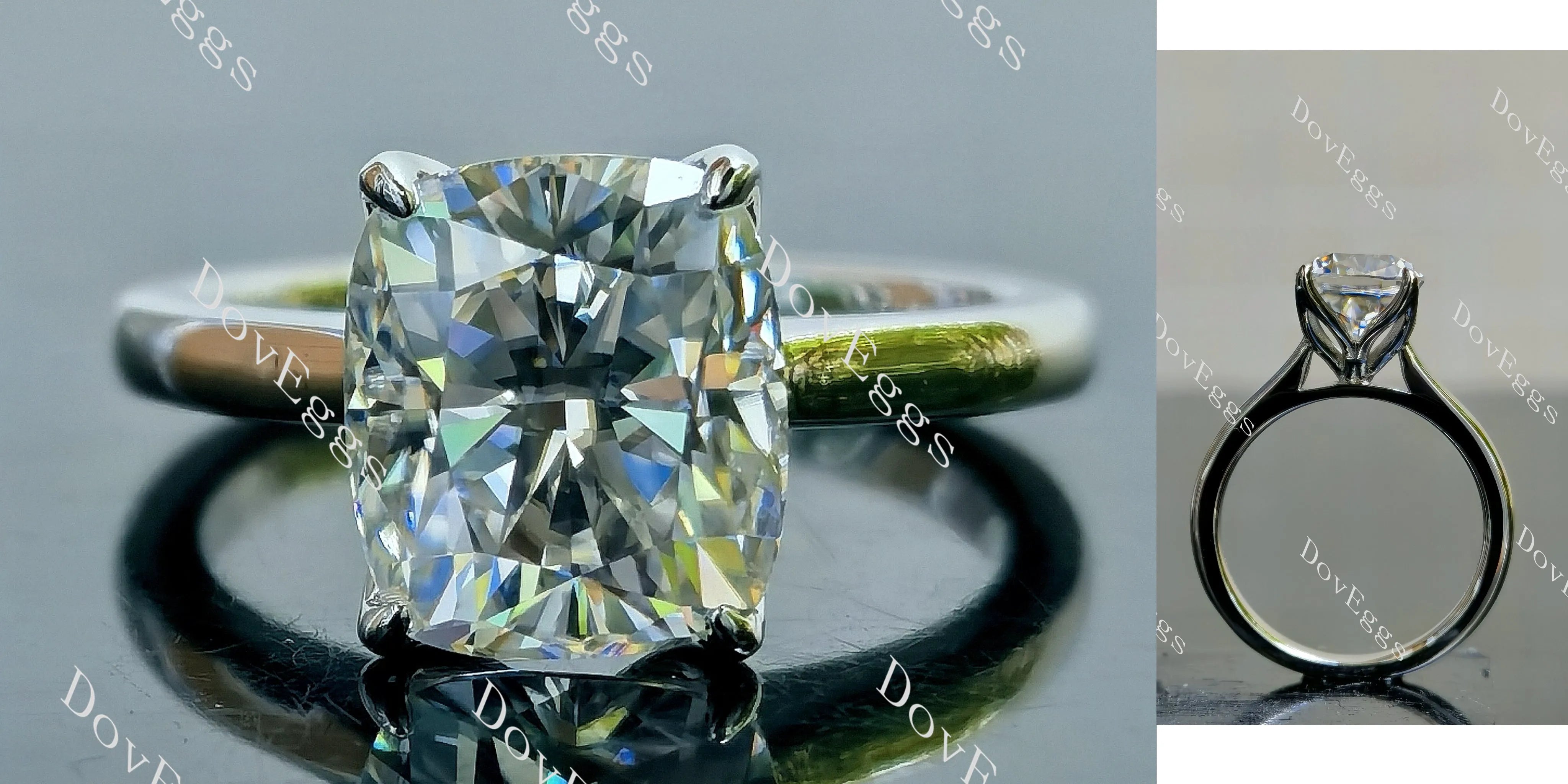 Doveggs Elongated cushion solitaire moissanite engagement ring
