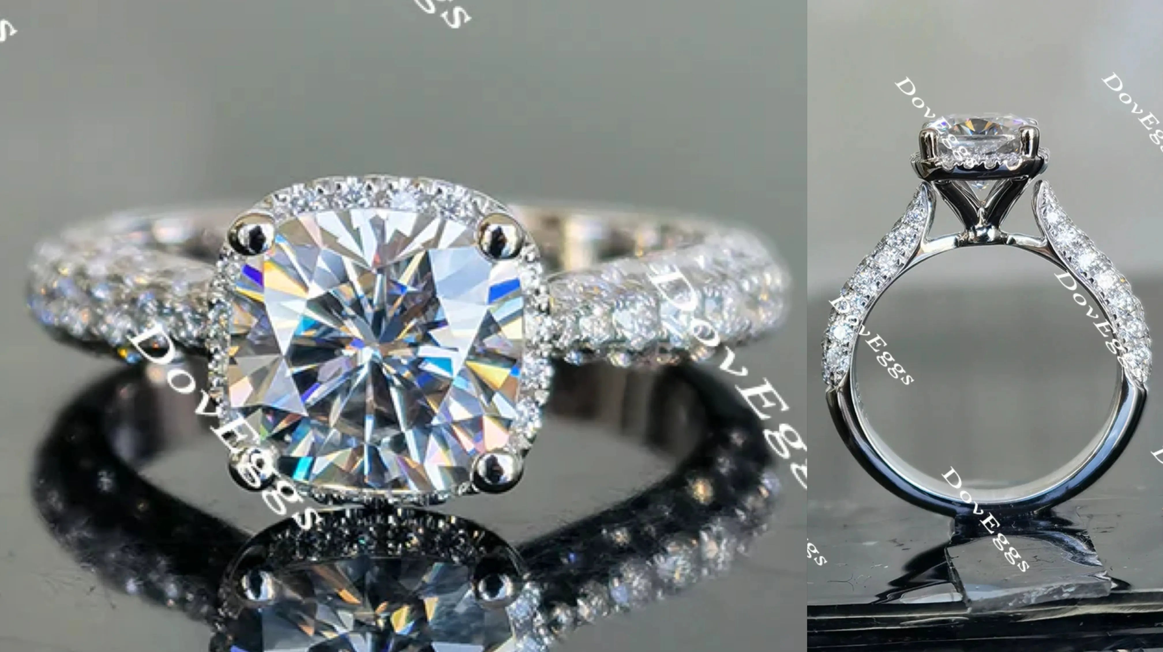 Doveggs cushion pave halo moissanite engagement ring