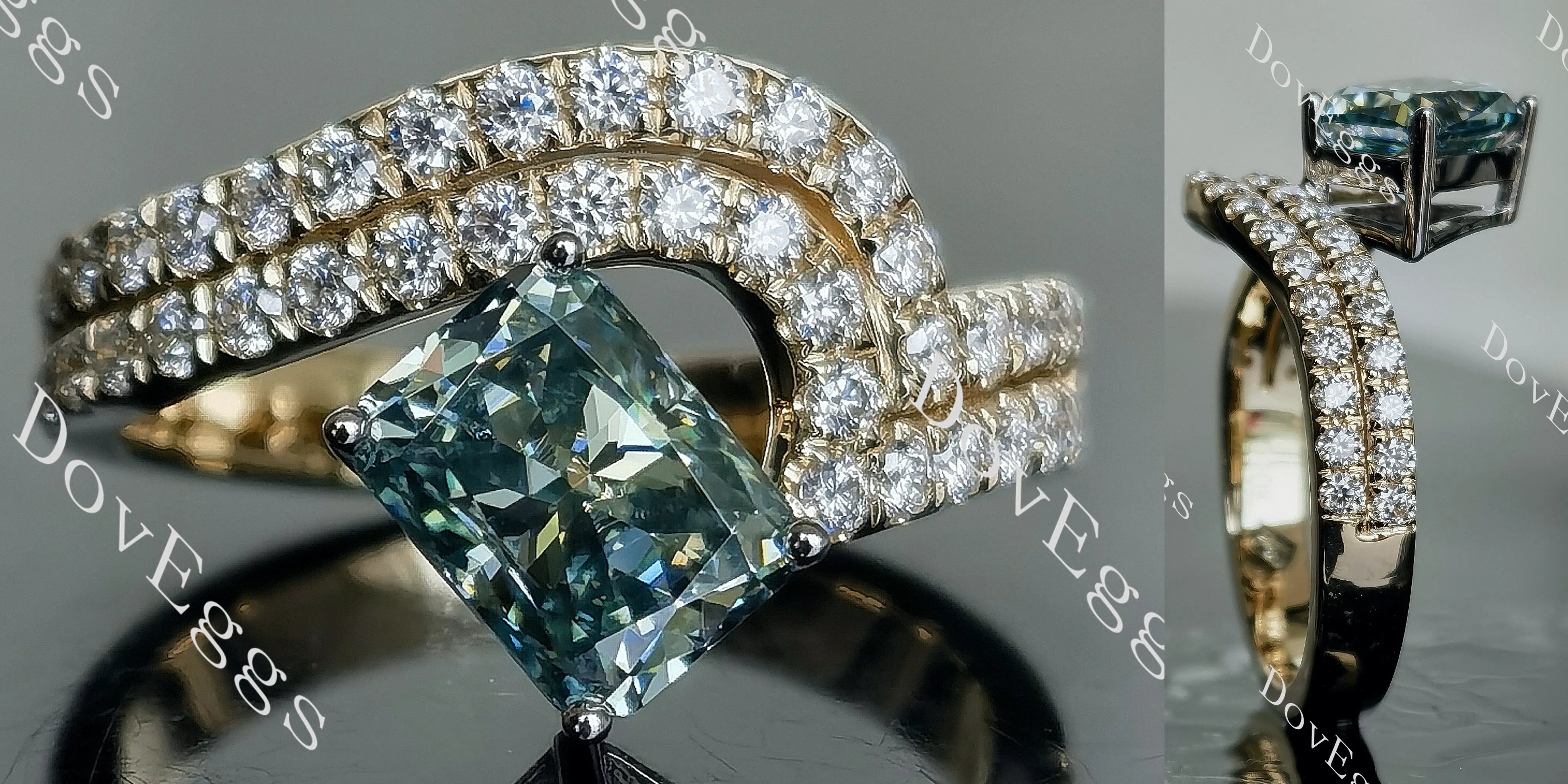 Blue By You radiant curved pave colored moissanite ring