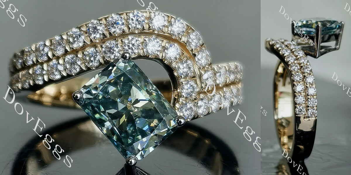 Blue By You radiant curved pave colored moissanite ring