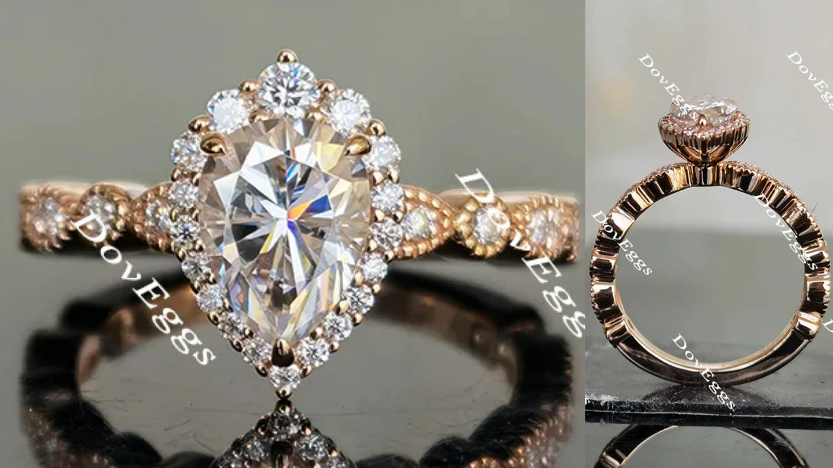 Doveggs art deco halo pear moissanite engagement engagement ring