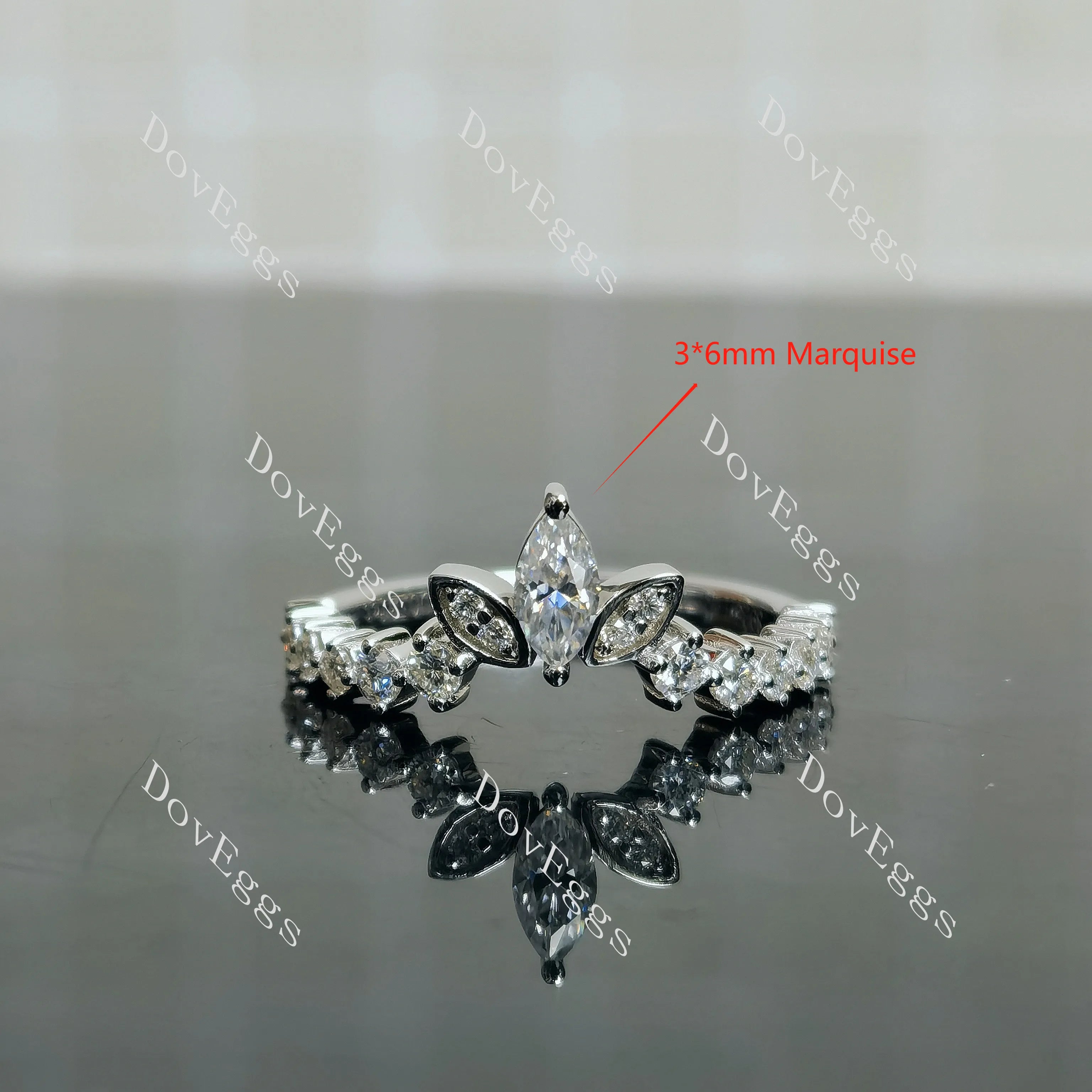 Doveggs marquise round pave moissanite/lab grown diamond wedding band-2.0mm band width