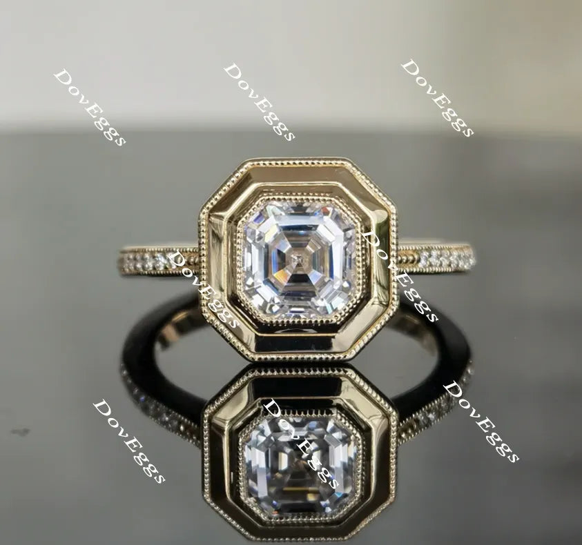 Doveggs asscher half eternity pave moissanite engagement ring