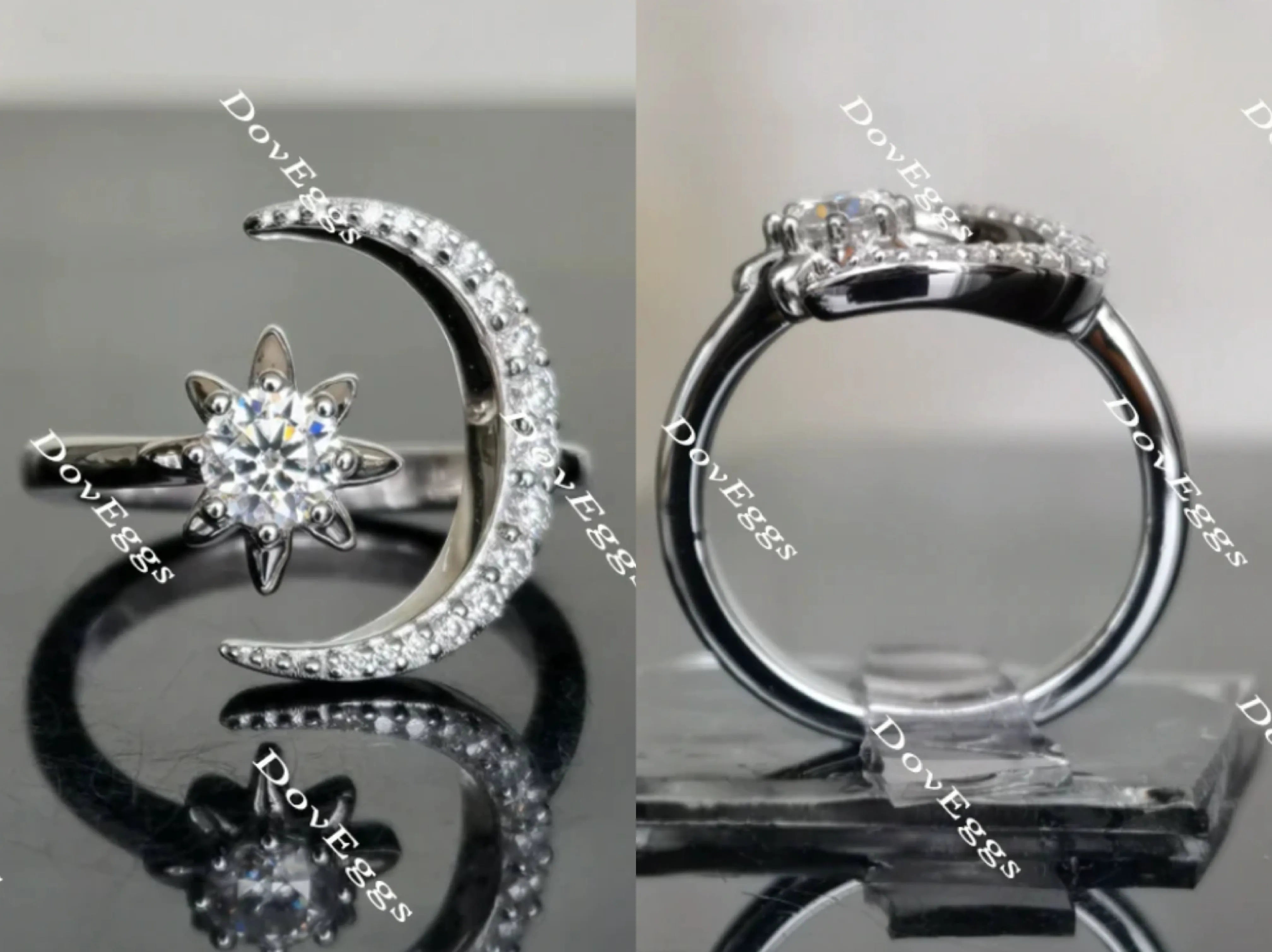 Doveggs Crescent Moon and Star moissanite/Lab grown diamond engagement ring wedding bands-2.6mm band width