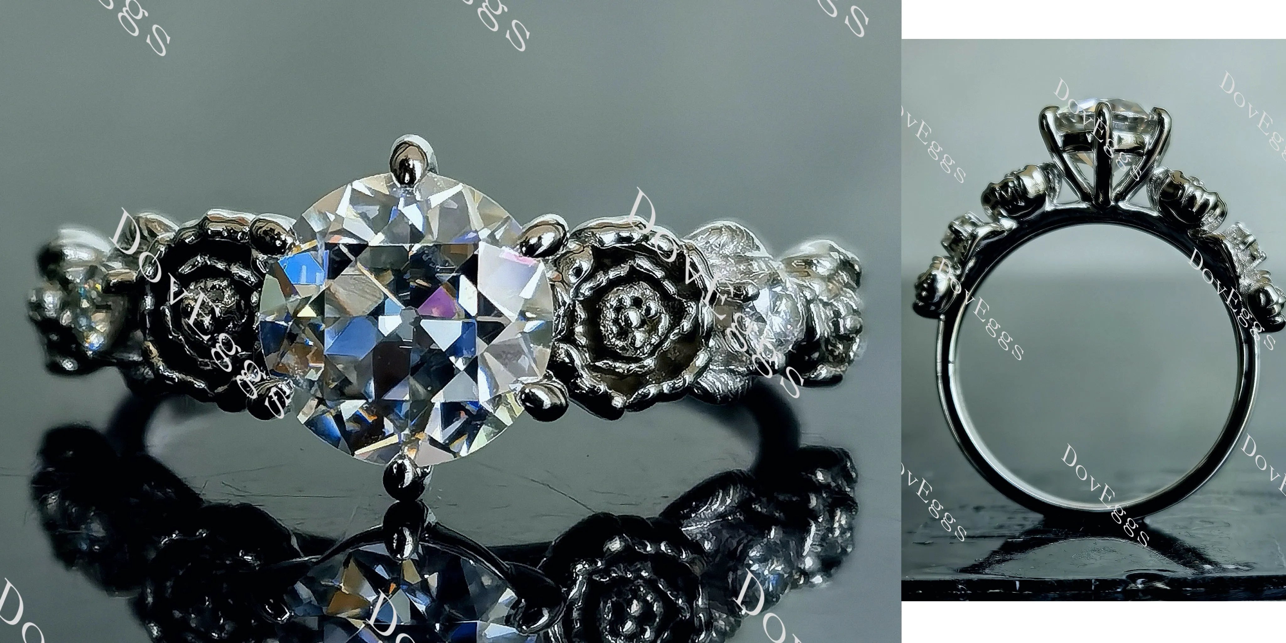Doveggs round floral art deco moissanite engagement ring