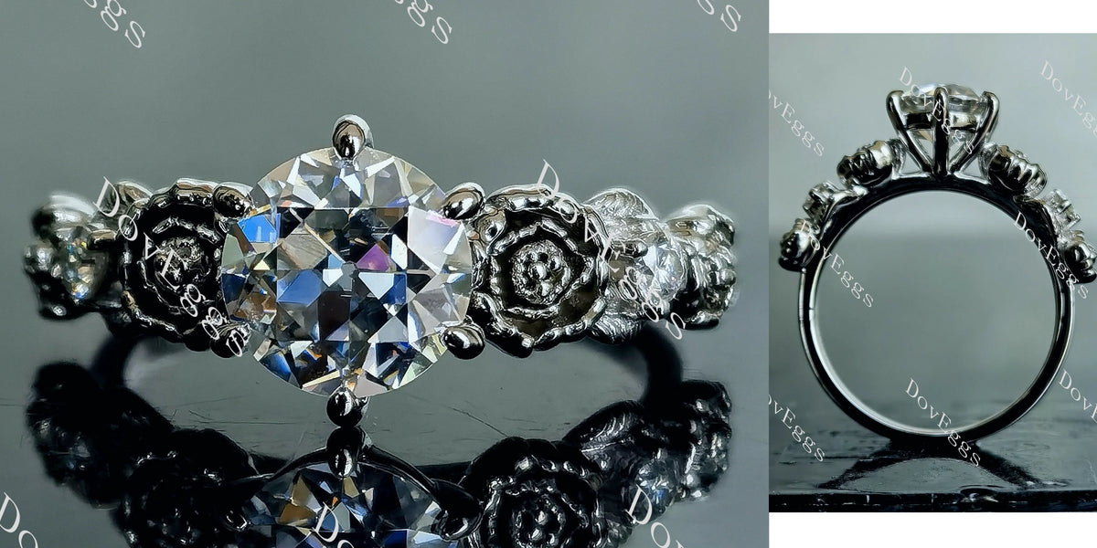 Doveggs round floral art deco moissanite engagement ring
