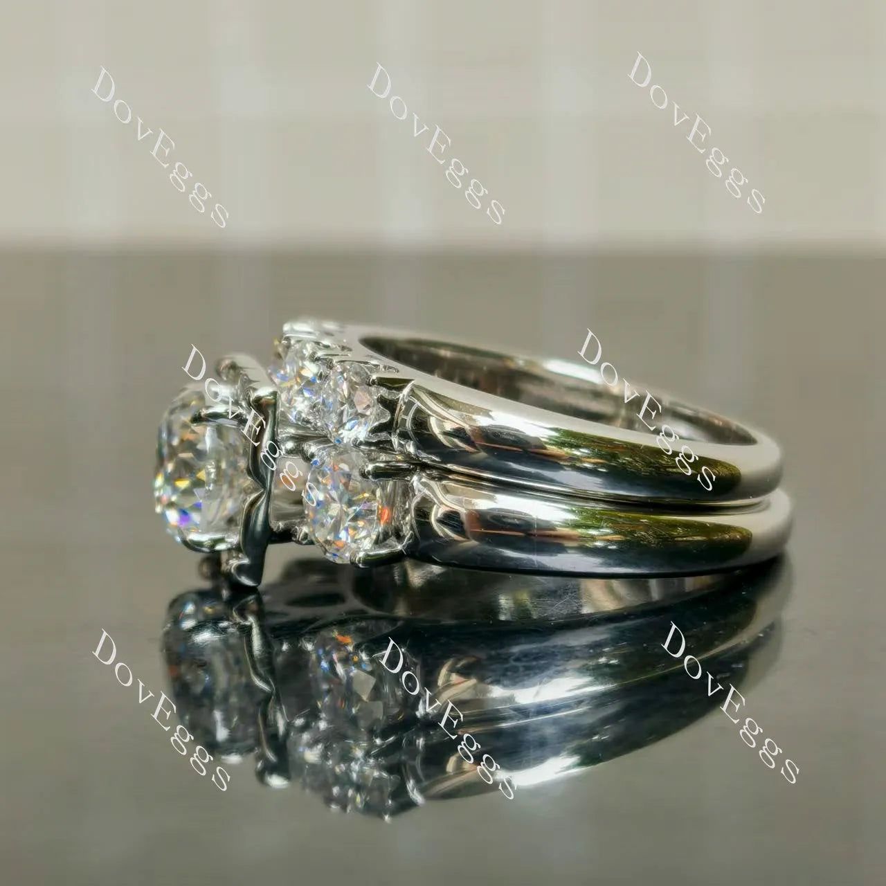 (size 10.5) Doveggs sterling silver 2ct round nova cut moissanite bridal set(2 rings)