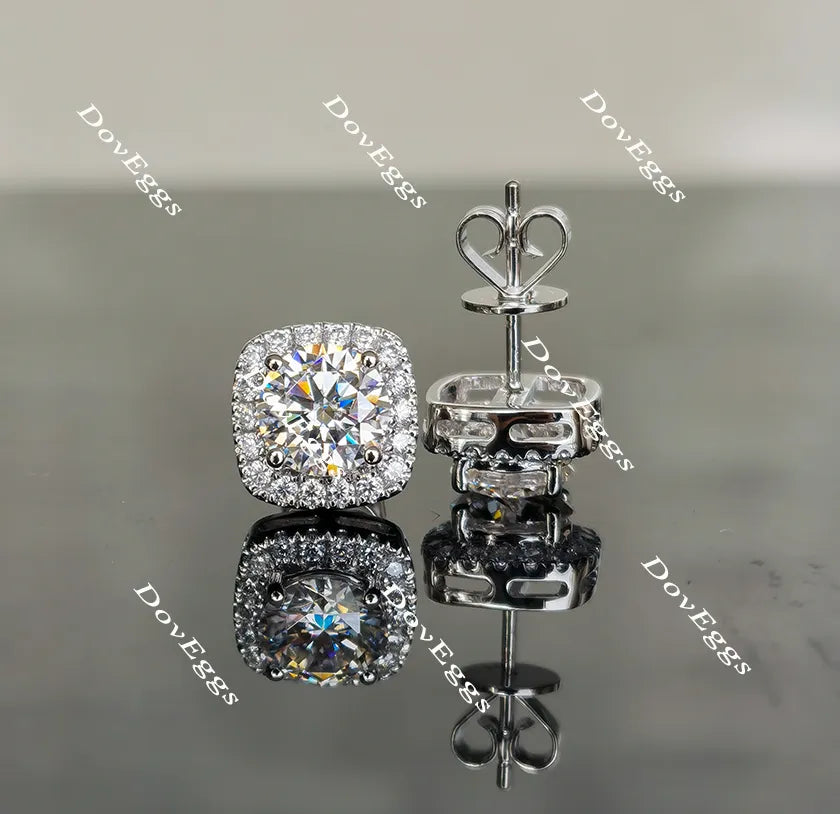Doveggs halo round moissanite studs push back earrings for women