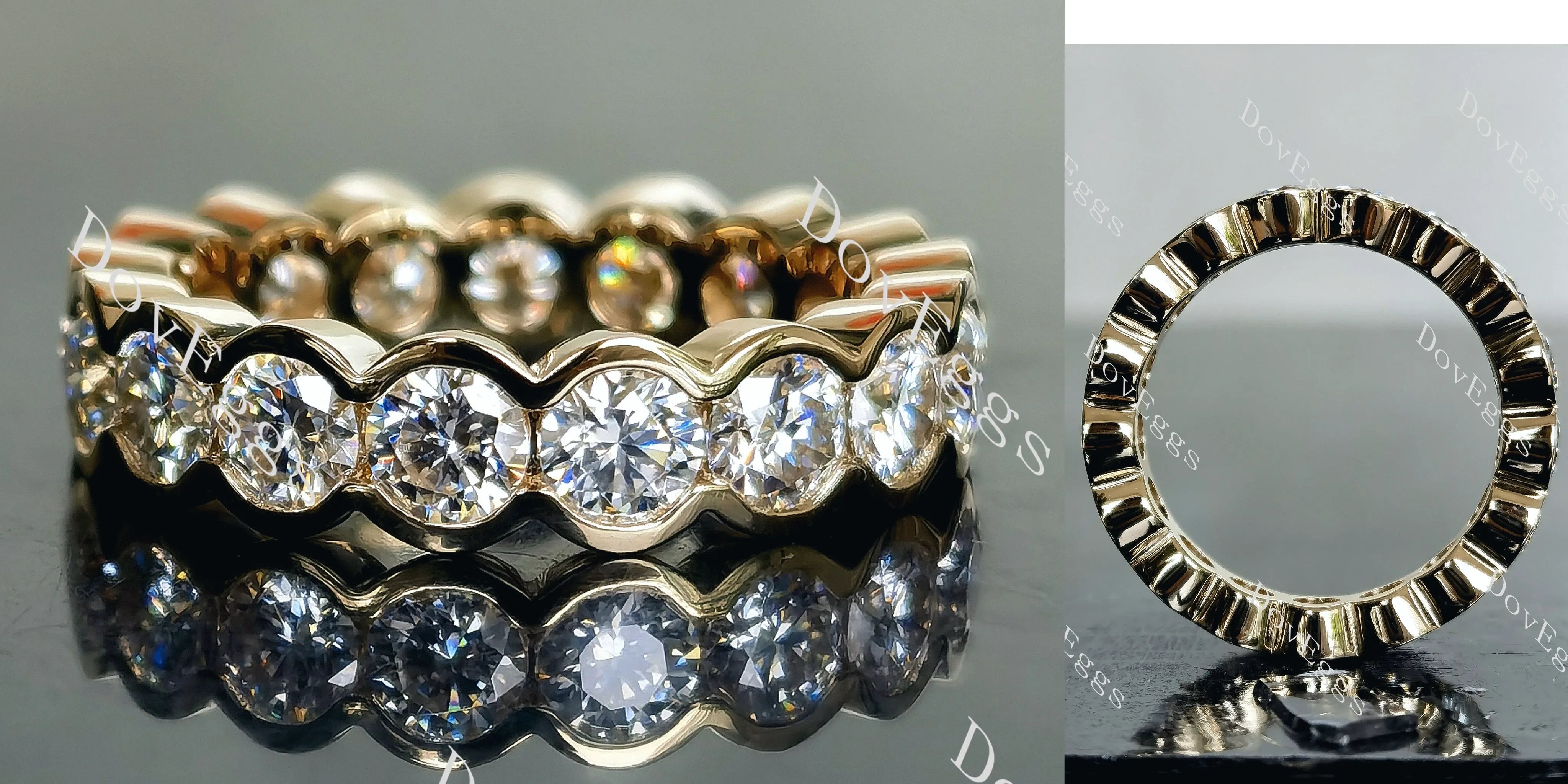 Doveggs round full eternity bezel moissanite/lab grown diamond wedding band-5.2mm band width