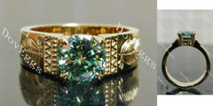 Octagon solitaire carving colored moissanite engagement ring| DovEggs