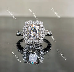 Cushion art deco halo moissanite engagement ring| DovEggs
