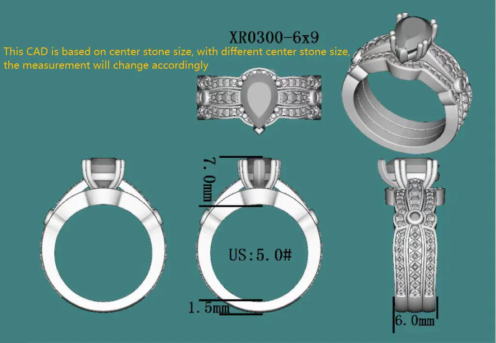 Doveggs pear art deco moissanite engagement ring