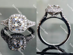 Doveggs cushion split shank pave halo moissanite engagement ring