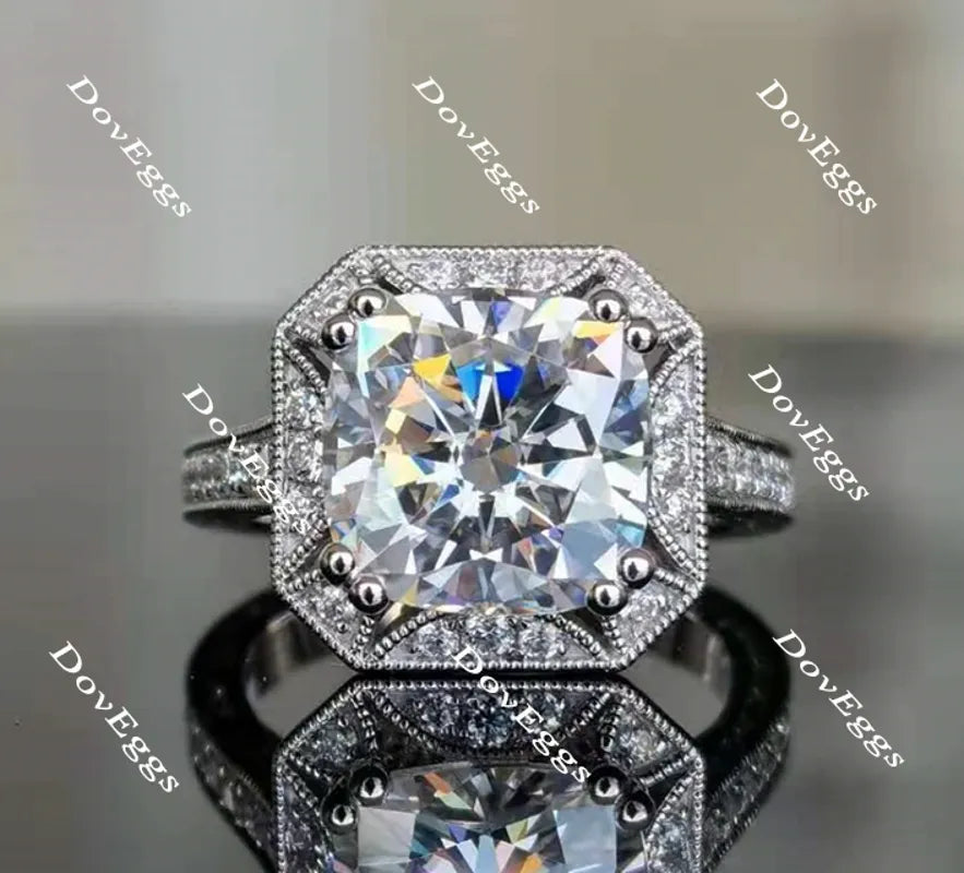 Doveggs cushion eternity pave halo moissanite engagement ring