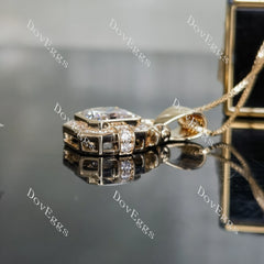 Asscher bezel channel set moissanite pandant necklace (pandant only)|Doveggs