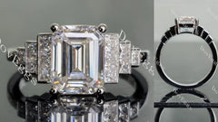 DovEggs emerald side stones moissanite engagement ring