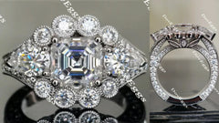 Doveggs art deco floral asscher moissanite engagement ring