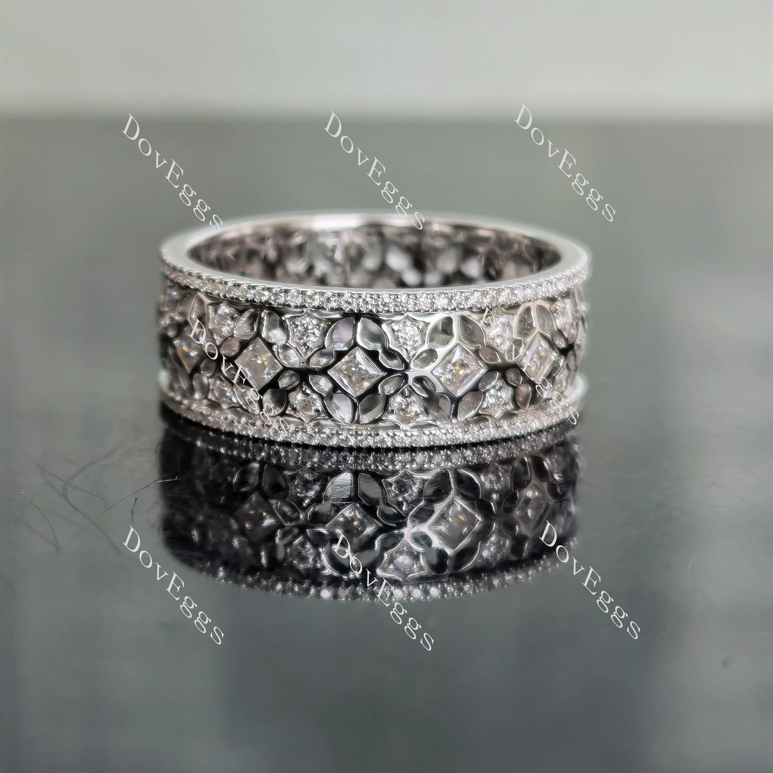 Doveggs art deco princess round full eternity moissanite/lab grown diamond wedding bands-8mm band width