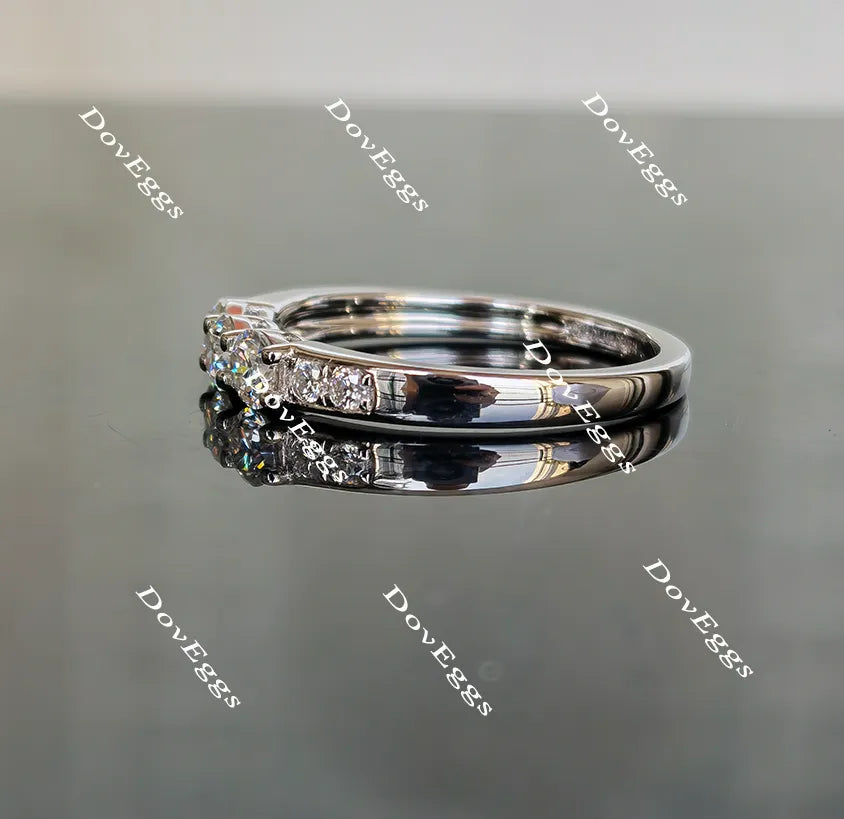 Doveggs round three stone moissanite/lab grown diamond wedding band-2mm band width