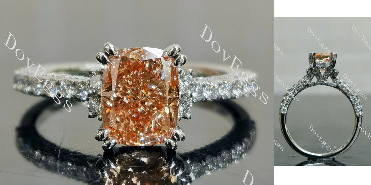 Doveggs Cushion Pave Half Eternity Pink Lab Grown Diamond Engagement Ring