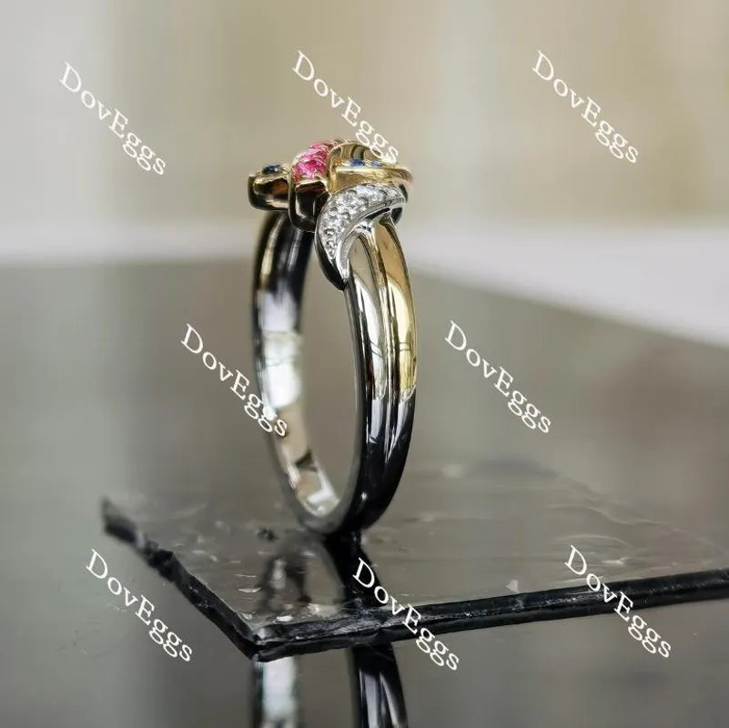 Zina’s Warrior round moissanite and blue sapphire/ruby colored gem wedding band-2.2mm band width
