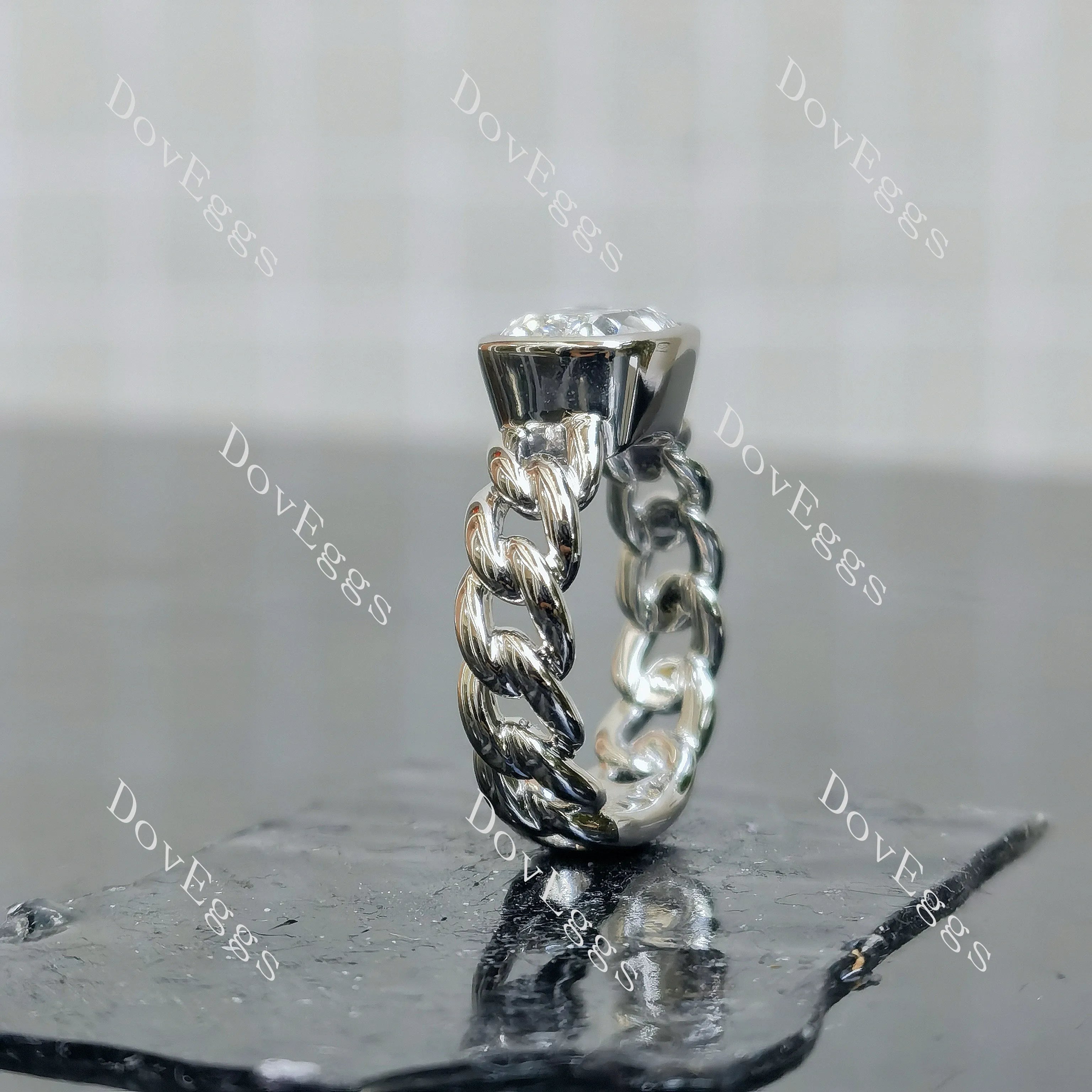 Doveggs Modified Elongated Cushion Bezel Solitaire Lab Grown Diamond Engagement Ring