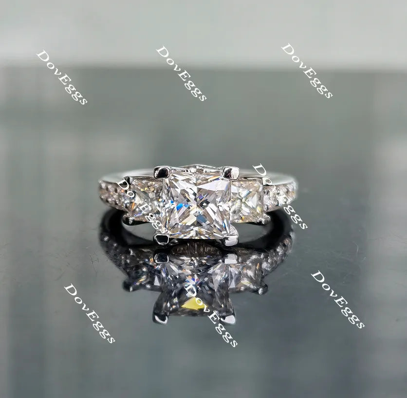 The Ginny princess side-stone half eternity pave moissanite engagement ring