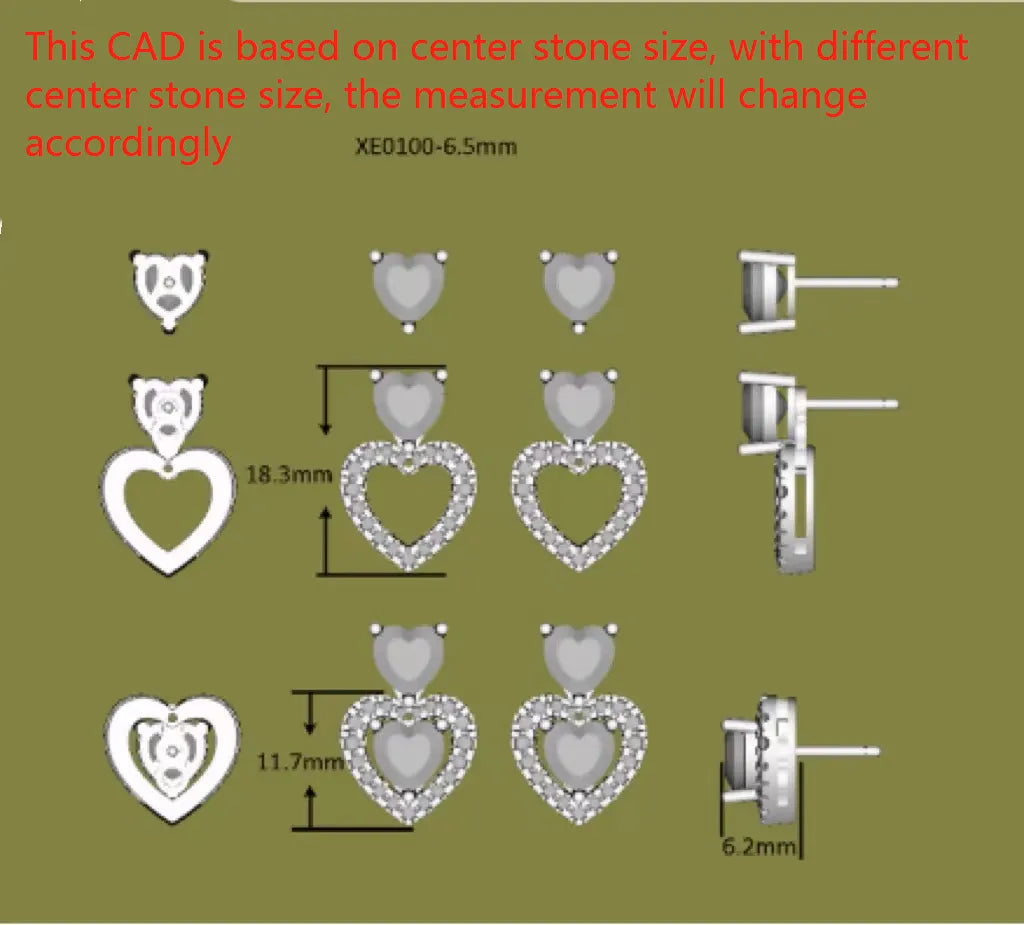 Doveggs heart halo moissanite earrings for women