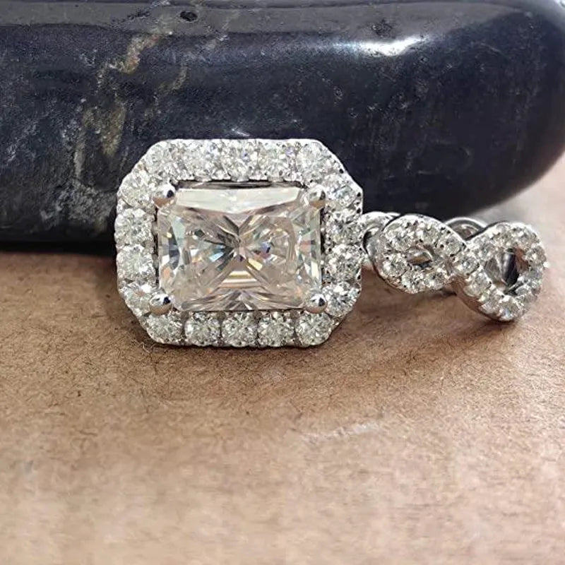 Doveggs 2ct radiant halo moissanite pendant necklace in sterling silver for women