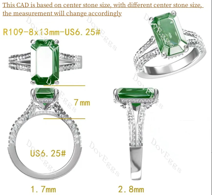 Doveggs emerald half eternity pave split shank moissanite ring