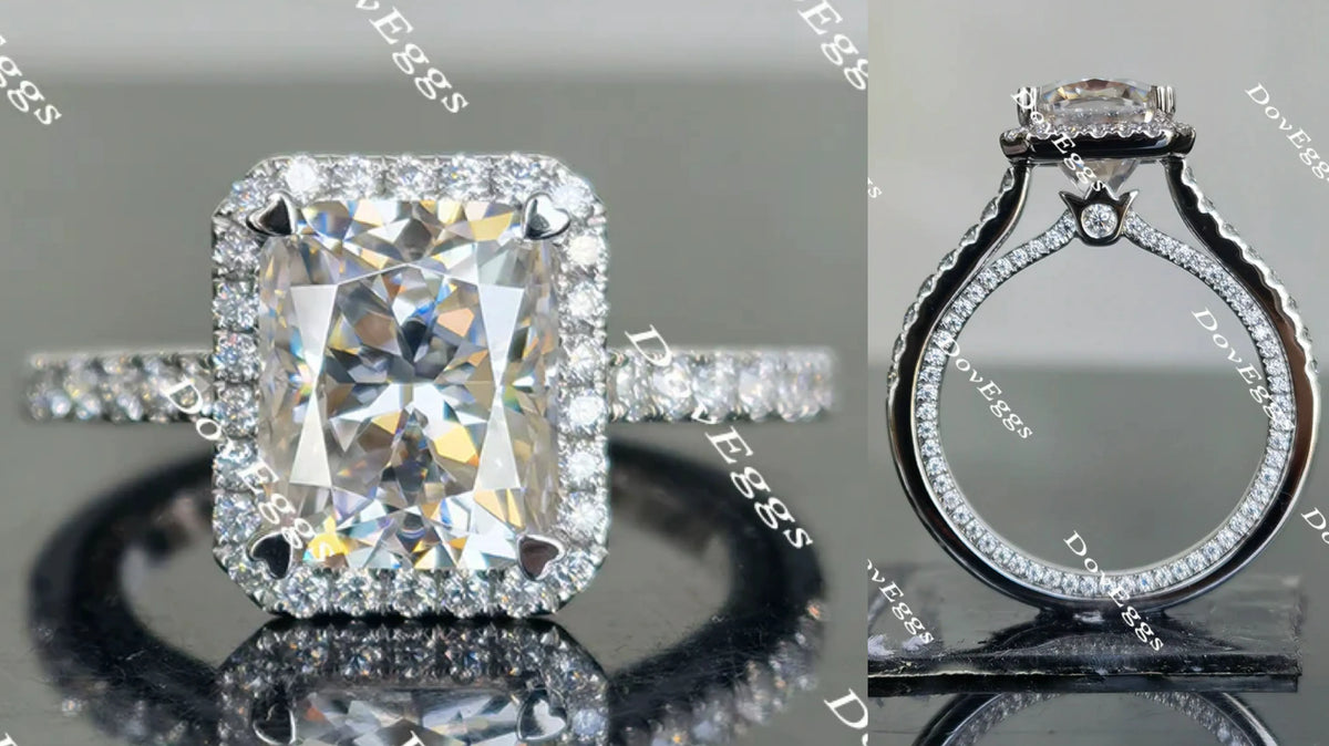 Doveggs pave halo radiant moissanite engagement ring