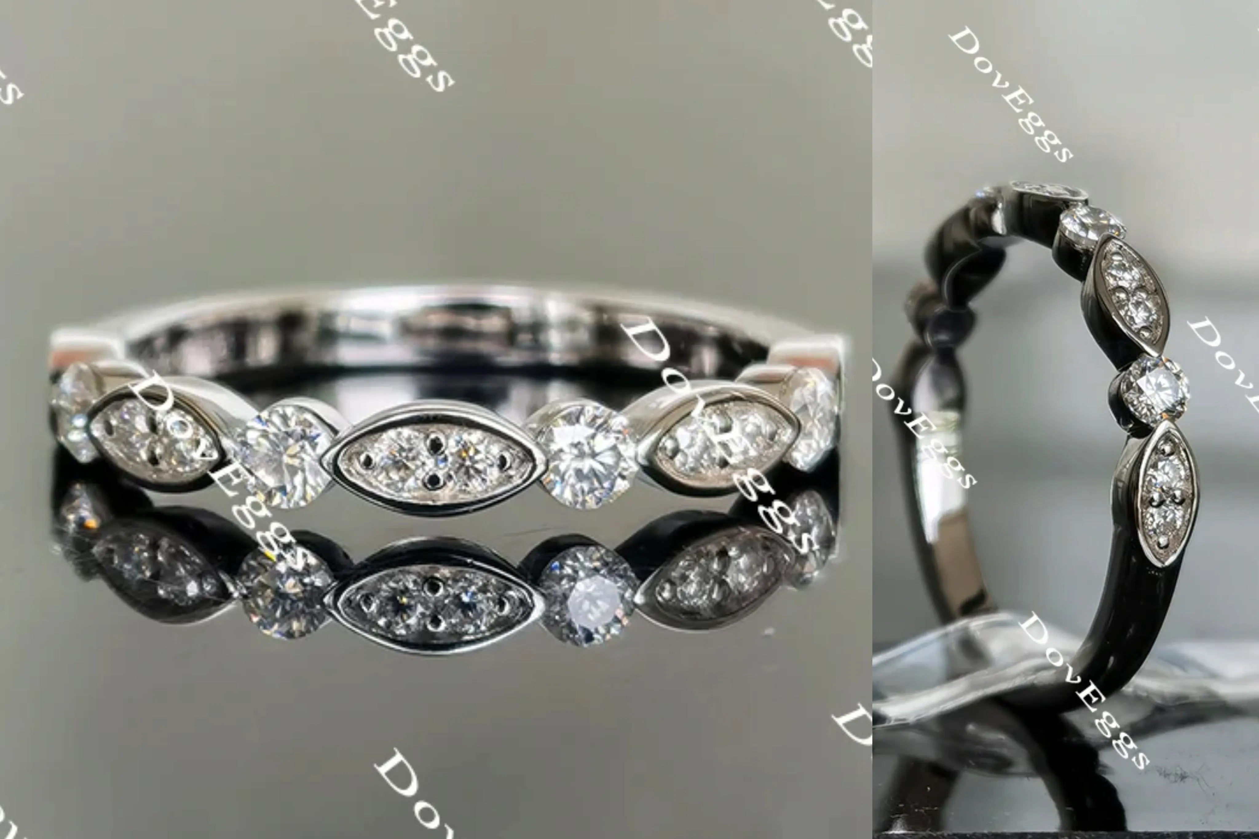 Doveggs round art deco half eternity moissanite/lab grown diamond wedding band-2.2mm band width