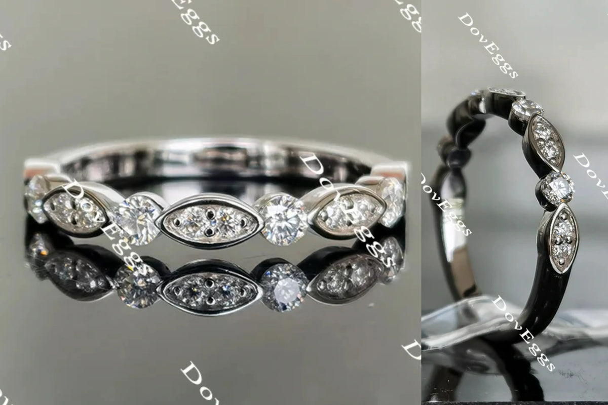 Doveggs round art deco half eternity moissanite/lab grown diamond wedding band-2.2mm band width