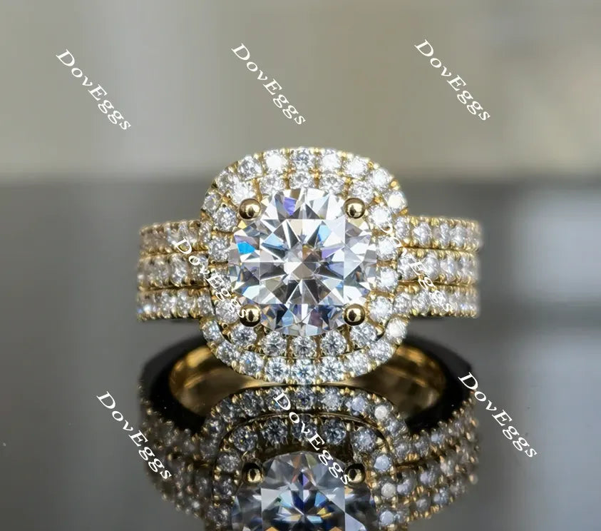 Doveggs round halo pave moissanite bridal set (3 rings)